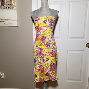 Floral Midi Dress in Yellow and Purple